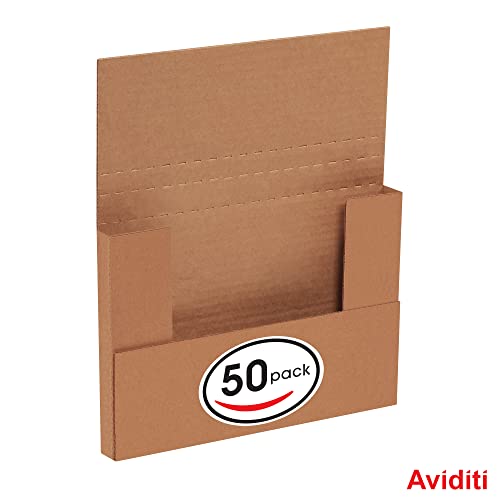 Aviditi Kraft Easy-Fold Corrugated Cardboard Mailing Boxes, 10 1/4" x 8 1/4" x 1 1/4",Pack of 50, Crush-Proof, for Shipping, Mailing and Storing