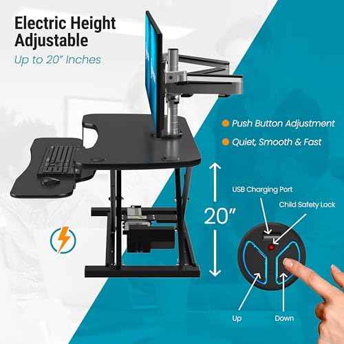 VERSADESK PowerPro¢â 36 Inch Electric Standing Desk Converter, Height Adjustable Sit to Stand Up Desk Riser, Laptop and Dual Monitor Desktop Workstation with Wide Keyboard Tray and USB Port, Black