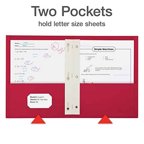 Oxford 2 Pocket Folders with Prongs, Mega Box of 125, Textured Paper Folders, Red, Letter Size, Essentials for School & Teacher Supplies Lists (57718)