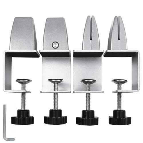 Heavy Duty Sneeze Guard Clamp For 0.1" to 1" Thick Panel,Desk Partition Support Clamps,Adjustable Aluminum Desktop Divider Holder,Easy to Install Desk Privacy Panel Clips, 4 Pack,Silver