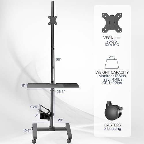 VIVO Mobile Computer Cart with Monitor Mount for 17–32 in Screens