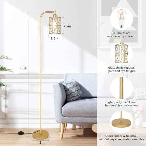 Floor Lamps for Living Room£¬Gold Standing Lamp with Clear Glass Lampshade and Metal Frame£¬Industrial Standing Floor Lamp for Bedroom£¬Modern Tall Lamp for Office, Study Room Corner£¨LED Bulb Included£©