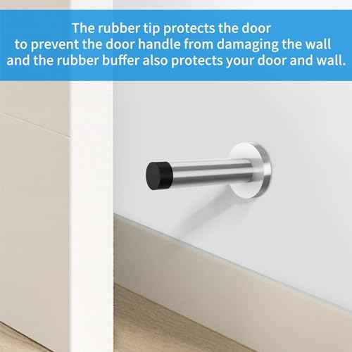 DOKU 10Pcs Door Stop, 3.5 Inch Heavy Duty 304 Stainless Steel Door Stopper with Rubber Tips Bumper, Wall Mounted Door Holder Protection Sound Dampening, Brushed Nickel