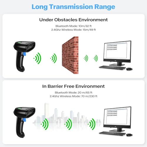 Blue Bluetooth & 2D Barcode Scanner - 3-in-1 Wireless & USB Handheld