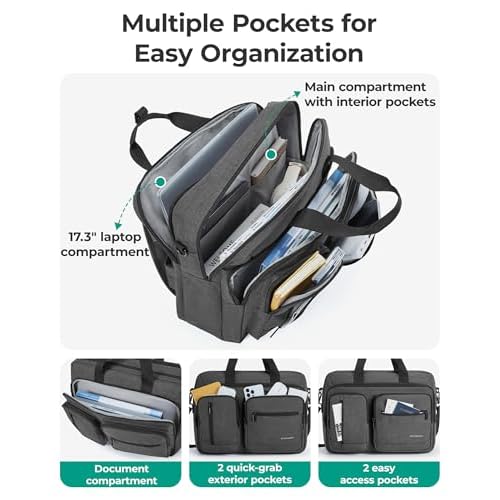 BAGSMART 3 In 1 Laptop Bag for Men, Computer Briefcase 17.3 Inch Laptop Water-Repellent Shoulder Bag, Computer Bag Business Travel Office, Black