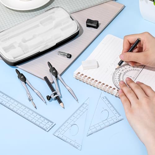 Zonon 10-Piece Math Geometry Set for Students with Compass, Protractor, and Ruler - Black