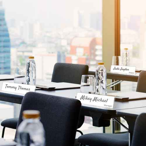 60 Pcs Acrylic Name Plates for Desk 2 x 8 Inches Clear Slant Back Sign Holder Stand License Label Holder for Back to School Classroom Office Conference Business Meeting Table Display