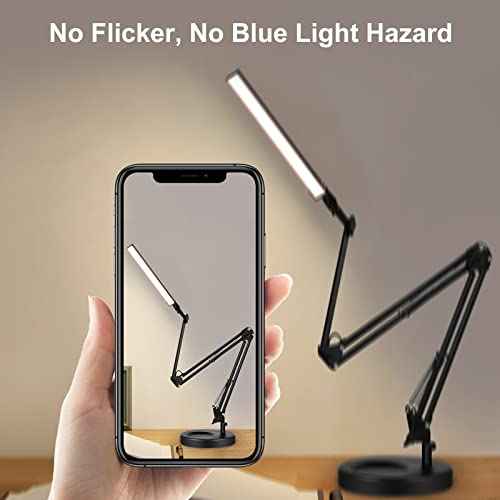 Toolour LED Desk Lamp with Clamp,2-in-1 Clip on Desk Lights with Base,50.7" 3-Section Swing Arm Architect Lamps,Memory Function Desktop Light Bar for Home Office Workbench Reading Craft Drafting