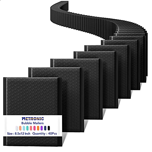 METRONIC Black 8.5x12 Inch Padded Bubble Mailers - Pack of 40 Self-Seal Envelopes