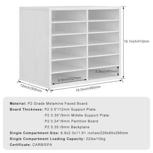 PAG Countertop Mail Sorter Organizer, Wooden Literature Organizer, Student Mailbox for Classroom, Desktop Bill Organizer for Office Home School, 12 Compartments, White