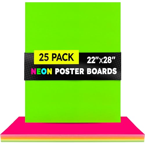 Hygloss Neon Poster Board 22 x 28 Inches - 25 Assorted Bright Colors