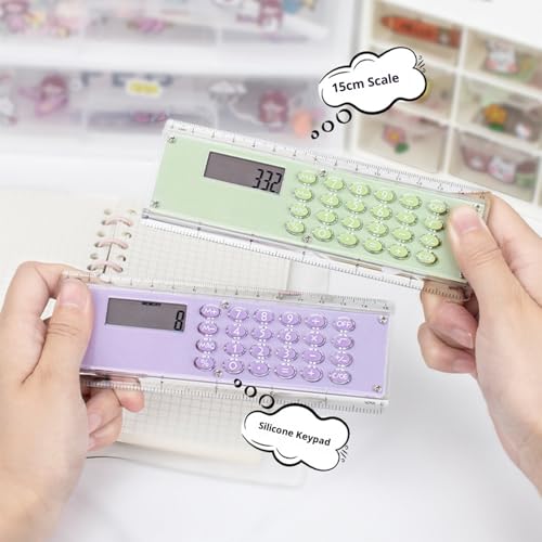 Pink 15cm Double Scale Ruler with Built-in 8 Digit Calculator for School Office