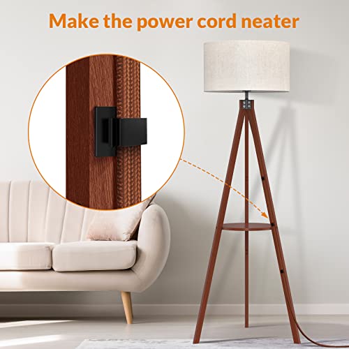 LEPOWER Tripod Floor Lamp, Mid Century Wood Standing Lamp, Modern Design Shelf Floor Lamp for Living Room, Bedroom, Office, Flaxen Linen Shade with E26 Base Brown