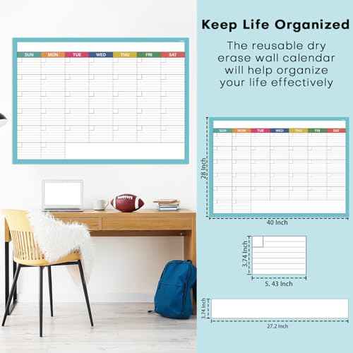Dry Erase Calendar for Wall - Undated 1 Month Wall Calendar Dry Erase, 40" x 28", Erasable & Reusable Laminated White Board Calendar with 8 Round Stickers, Great Layout Wall Calendar Dry Erase for Home