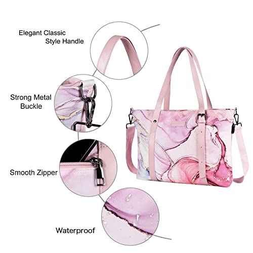 MOSISO USB Port Laptop Tote Bag (17-17.3 inch) with Adjustable Top Handle, Laptop Bag for Women, Polyester Work Travel Office Large Computer Shoulder Handbag Marble MO-MBH216