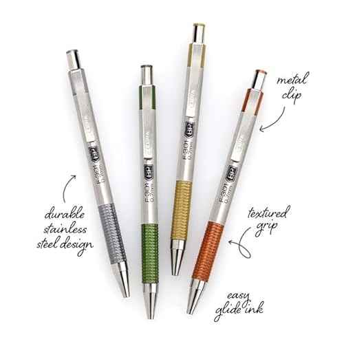 Zebra Pen F-301 Signature Series Retractable Ballpoint Pen, 0.7mm, Black Ink, Durable Stainless-Steel Barrel with Earthy Tones Accents, Assorted Barrel Accents, 4-Pack (27304)