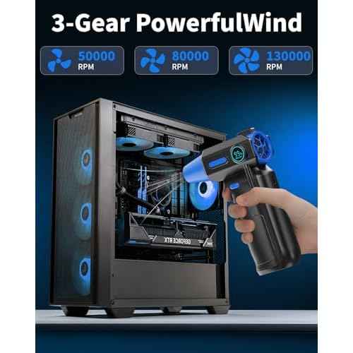 Compressed Air Duster-130000RPM Super Power Cordless Electric Air Duster, Rechargeable Brushless Motor, with LED Light, 3-Gear Adjustable Dust Blower for Computer, Keyboard, Outdoor, House and Car