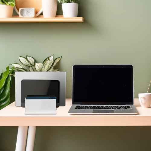 Frienda 4-Compartment Acrylic Vertical Laptop Stand, Can Accommodate with a Thickness of Less Than 2 cm, Fits Most Laptop(2 Pcs,White)