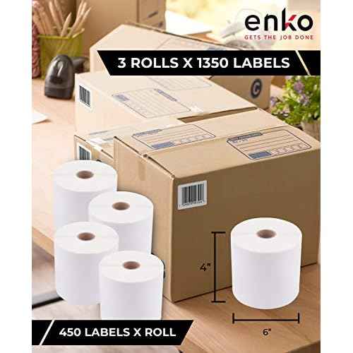 enKo (3 Rolls, 1350 Labels) 4 x 6 Direct Thermal Address & Shipping Labels - Compatible 4x6 Shipping Label for Zebra Printer 2844 ZP450 ZP-500 ZP-505, Rollo, Eltron, Neatoscan