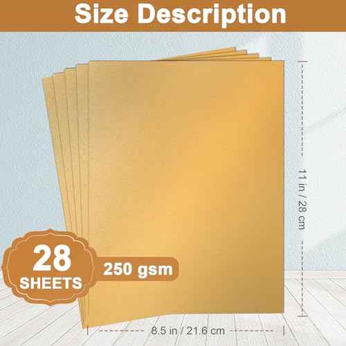 28 Sheets Gold Shimmer Cardstock 8.5 x 11 Metallic Paper, 250gsm/92lb Premium Glossy Paper Card Stock for DIY Cards Making, Anniversaries, Wedding Invitations, School Crafting, Greeting Cards