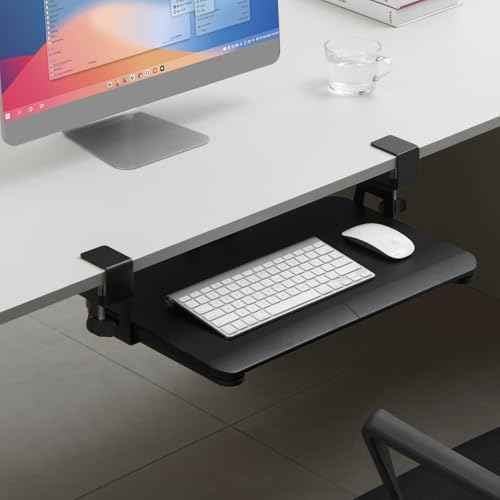 Keyboard Tray Under Desk, Slide Out Computer Keyboard & Mouse Tray with C Clamp-on Mount Easy to Install,24" W£¨Including Clamps£© X 12"D Small Size,Black