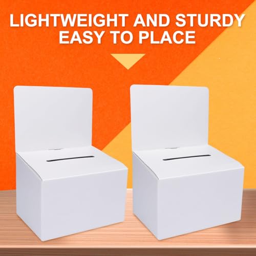 GRAWUN 3-Pack Cardboard Suggestion Boxes with Slot, White Glossy Conference Feedback Containers