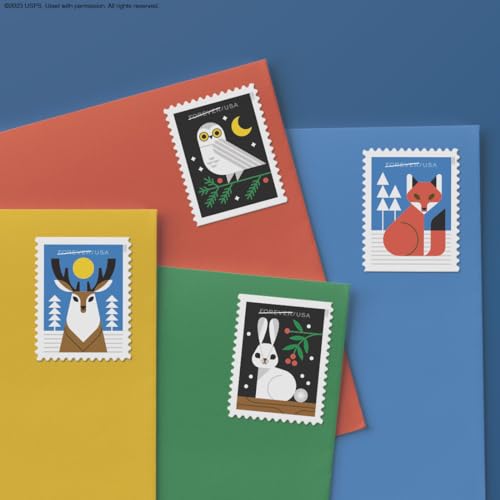 United States Postal Service Winter Woodland Animals Forever Postage Stamps (20 Count, 2023)