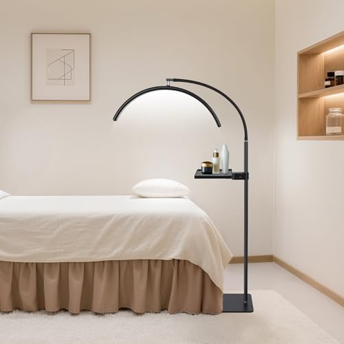 19-inch Half Moon Lash Lamp for Eyelash Extensions - Pro LED Light for Eyetech,Tattoo Artists,Estheticians,Adjustable Gooseneck, Dimmable Cool/Warm Lighting & Brightness (Black-Tool Tray)