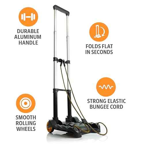 Folding Luggage Cart with Wheels ? Foldable, Compact, Lightweight - Portable Hand Truck and Collapsible Dolly - Fold Up Trolley Carrier for Travel, Moving, Office ? Complete with Canvas Bag