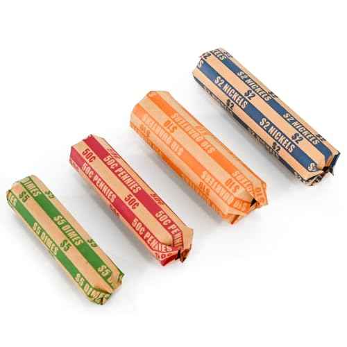 L LIKED 150 Assorted Bundle Flat Striped Coin Wrappers (50 Pennies, 50 Quarters, 25 Nickels and 25 dimes)