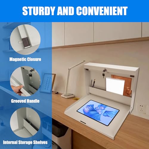 Wall-Mounted Folding Desk with Keyed Lock - Steel Floating Workbench