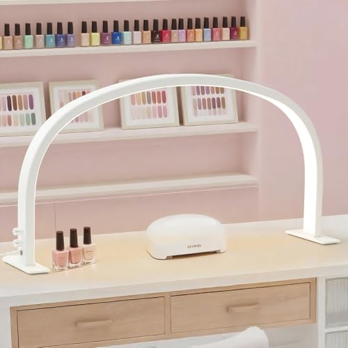 Upgrade Half Moon Light with Knob, 29" 48W LED Light for Nail Desk, Adjustable Brightness & 3 Color Temperature, 180-Degree Illumination for Nail Tech, Manicure, Eyelash Extensions, Reading
