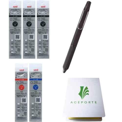 ACEPORTE Uni Jetstream EDGE3 0.28mm Oil-based Ballpoint Pen Black Body £« Black/Red/Blue Refills, Sticky Notes Value Set