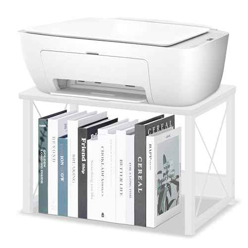 ELITEROO Desktop Printer Stand with Storage, Printer Stand Shelf Desk Organzier for Home/Office, Modern Wood Printer Riser Under Desk Small Table for Printer Fax Machine Copier Scanner (White)