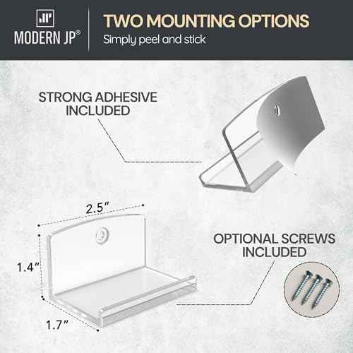 Modern JP Adhesive Vinyl Wall Mount (4-Pack) ? Strong Hold Record Holder Wall, Record-Safe Easy Installation, Album Wall Mount for 1LP and 2LP ? Clear