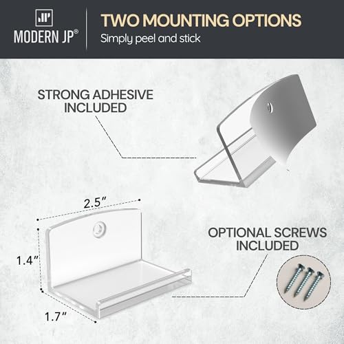 Modern JP Clear Vinyl Record Wall Mount 4-Pack – Strong Adhesive & Screw-in Album Holder for 1LP & 2LP, Minimalist Display