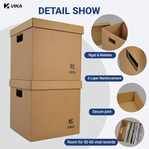 Vinyl Record Storage Box & Moving Box ? Sturdy Cardboard with Removable Lids and Handles, Holds 60 Records/Laser Discs Each - Set of 4 Boxes