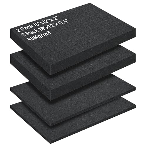 4Pcs Pick and Pluck Foam Sheets for Cases (2Pcs 16x12x2" + 2Pcs