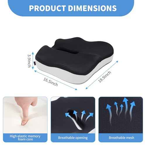 CXC Premium Seat Cushion: Orthopedic Memory Foam for Long Sitting - Tailbone Pain Relief | Extra Large Cooling Gel Chair Cushion for Office, Car, Wheelchair, Gaming | Desk Chair Comfort Ergonomic Pad