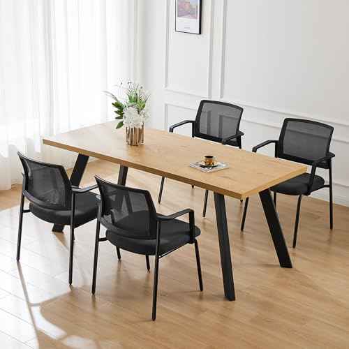 DUMOS Black Stackable Arm Chairs with Mesh Back and Upholstered Fabric, Sturdy Metal Frame, Easy to Store and Use, Perfect for Indoor and Outdoor Spaces, 1 Chair