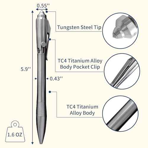 Cool Hand 5.91'' Titanium Alloy Bolt Action Pens, Ballpoint Ink Refillable, Office Business Writing Pens, Deep Pocket Clip,with a Refill, Silver