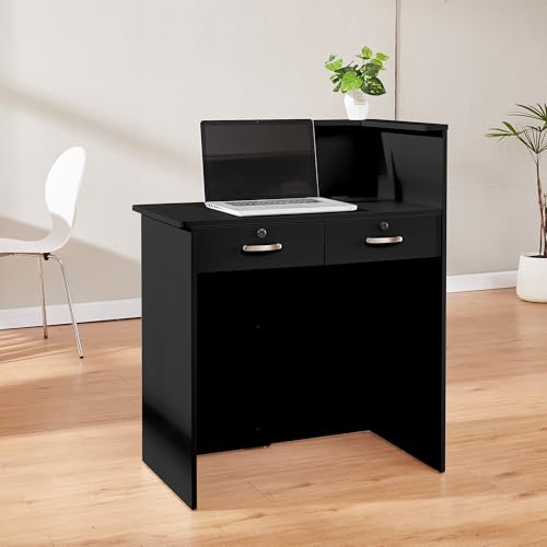 LayBurst Black Small Reception Desk with Two Lockable Drawers, Cable Management, 31in L x 17.7in W x 39.3in H