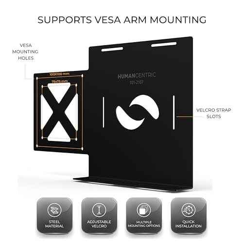 HumanCentric Universal Small Device VESA Mount for VESA Arms, Adjustable Strap Mount for Small Computers and Other Electronic Devices, Mounts On The Back of a Computer Monitor Using VESA Arm