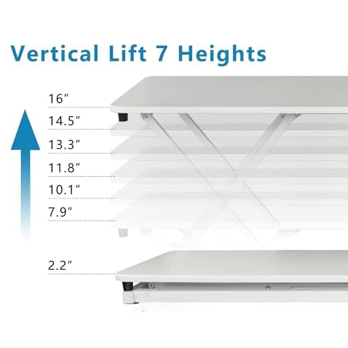 Aconcept Extra-Slim 26 x 14 inch White Lift Standing Desk Converter, Manual Adjustable Height Sit Stand up Desk Riser, Compact for Monitor or Laptop Workstation