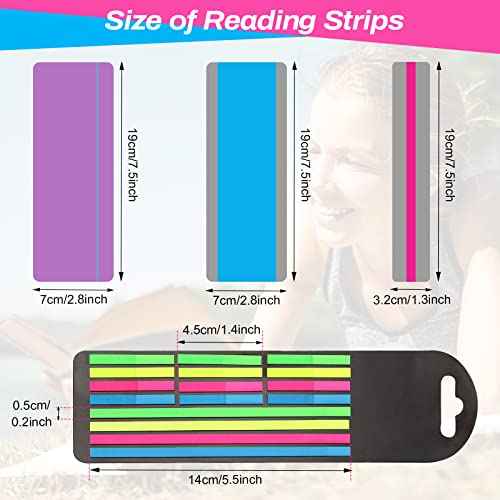 48-Piece Guided Reading Strips - 3-Style Highlighter Strips & 8-Colored Reading Overlays with Transparent Highlighter Stick Tabs & Bookmark for Dyslexia