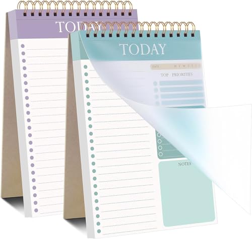 Thboxes 2 Pack Undated A5 To Do List Notepads with Protective Cover - Green & Purple Nature