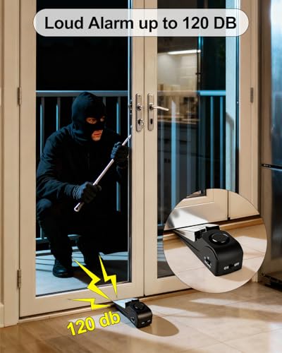 Rosoenvi 2 Pack Door Stop Alarm with 120dB Siren - Black, Portable Door Stopper Security Sensor