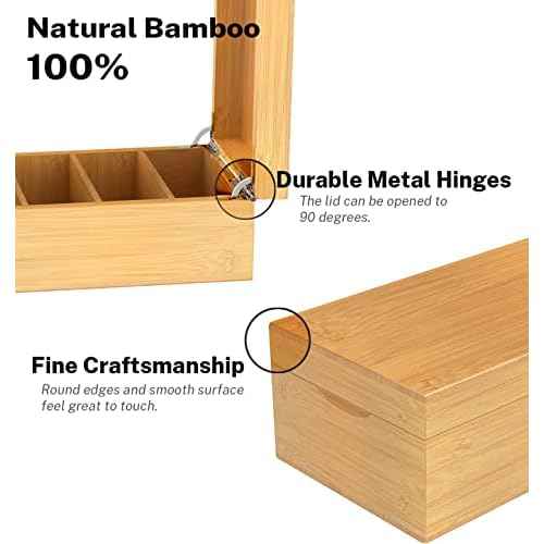 Neando Extra-Large Bamboo Index Card Organizer for 5x8 Cards ? Wooden Storage Box with Lid, 4 Compartments, 600-Card Capacity, Includes 20 Tabbed Guides ? Natural Filing Box for Home & Office