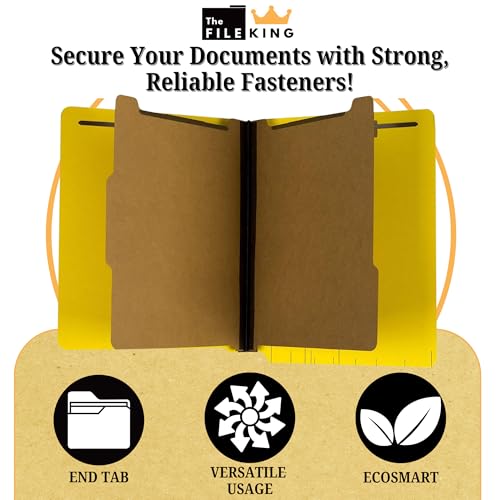 The File King Two Divider Pressboard Classification Yellow File Folder - Letter Size | Box of 10 | End Tab | 2¡± Expansion | Six 2-Inch Fastener Prongs | Made in America