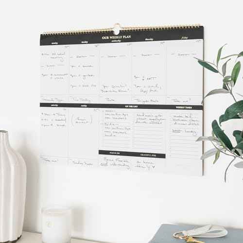 Sugar Paper Family Planning Pad, 19 x 15 inches, Large Hanging Planning Pad, Brass Spiral Bound Notepad, Gold Foil Details, 26 Pages
